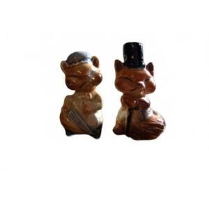Anthropomorphic Mr.& Mrs. Fox shakers vtg Japanese. 4 matching bear vtg shakers